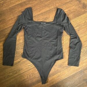 Babaton Black Square-Neck Long Sleeve Bodysuit
